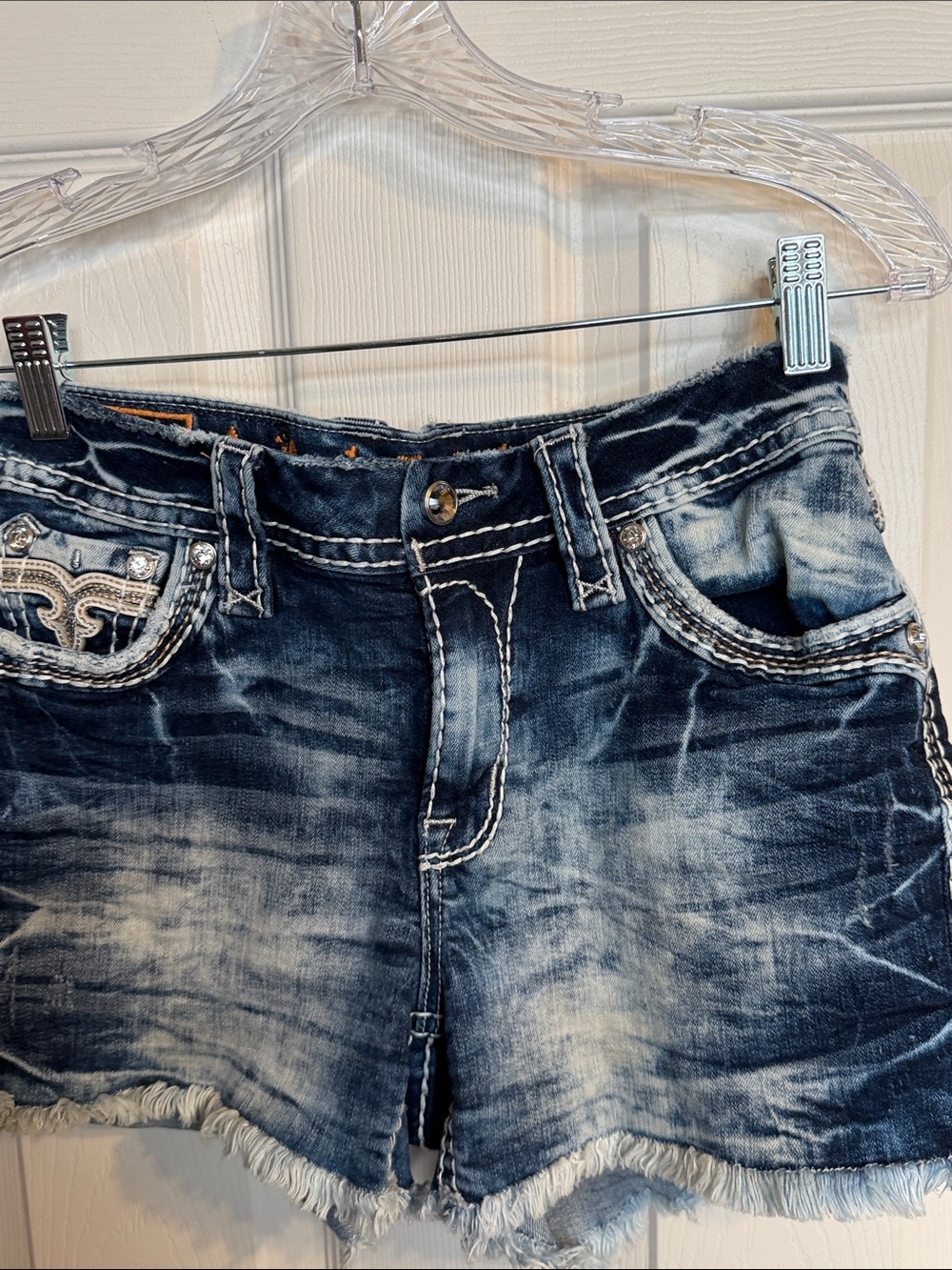 Rock Revival Distressed Blue Wash Womens Denim Shorts - Picture 13 of 13